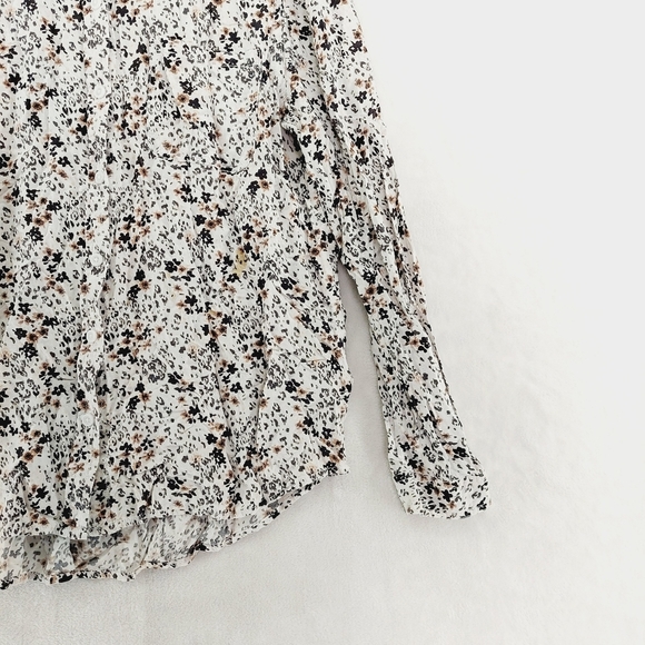 BeachLunchLounge Viscose White Black Floral Button Down Long Sleeve Shirt P3554 - Picture 3 of 9